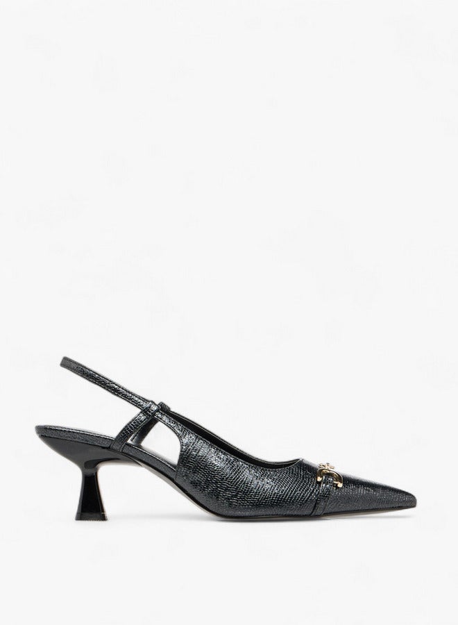 Celeste Women's Metal Accent Slingback Shoes with Kitten Heels  - Image 3