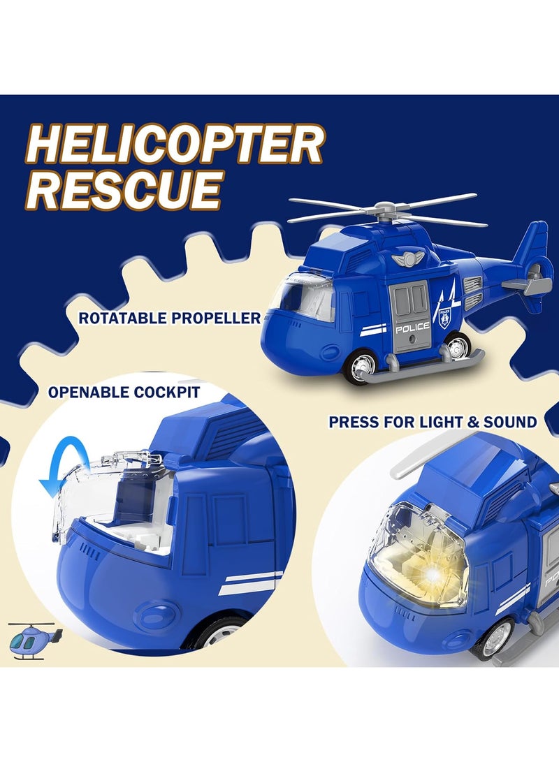 EBBO Fire Truck Playset, Ambulance, Police Car, Helicopter, Emergency Truck with Lights and Sounds, Friction Powered Car Toy for Boys - Image 3