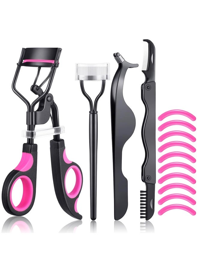 Eyelash Curler Kit Eyelash Comb Eyebrow Brush Tweezers False Eyelashes Applicator Tool Eyebrow Trimmer Silicone Refills Pads - Image 1