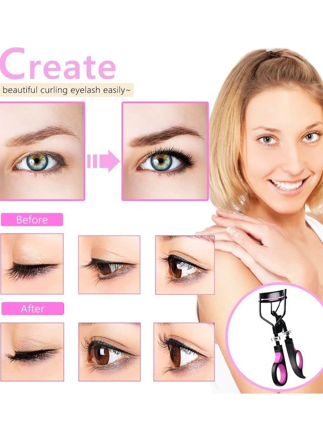 Eyelash Curler Kit Eyelash Comb Eyebrow Brush Tweezers False Eyelashes Applicator Tool Eyebrow Trimmer Silicone Refills Pads - Image 2