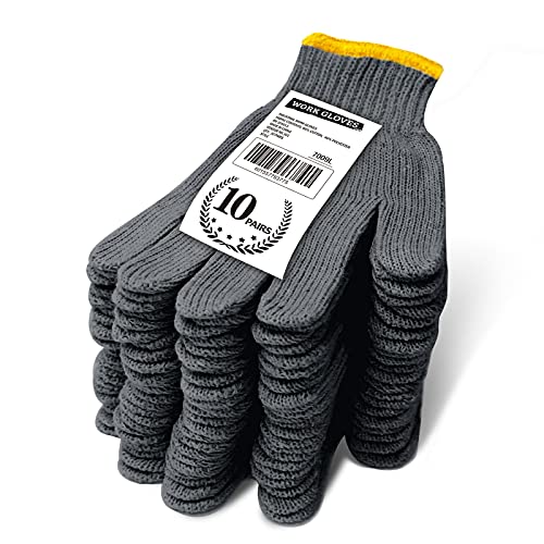Evridwear Cotton Work Gloves Light-duty String Knit BBQ Glove Liner for Outdoor Cooking, Painting, Gardening Men & Women 10 Pairs (Grey, Large) - Image 1