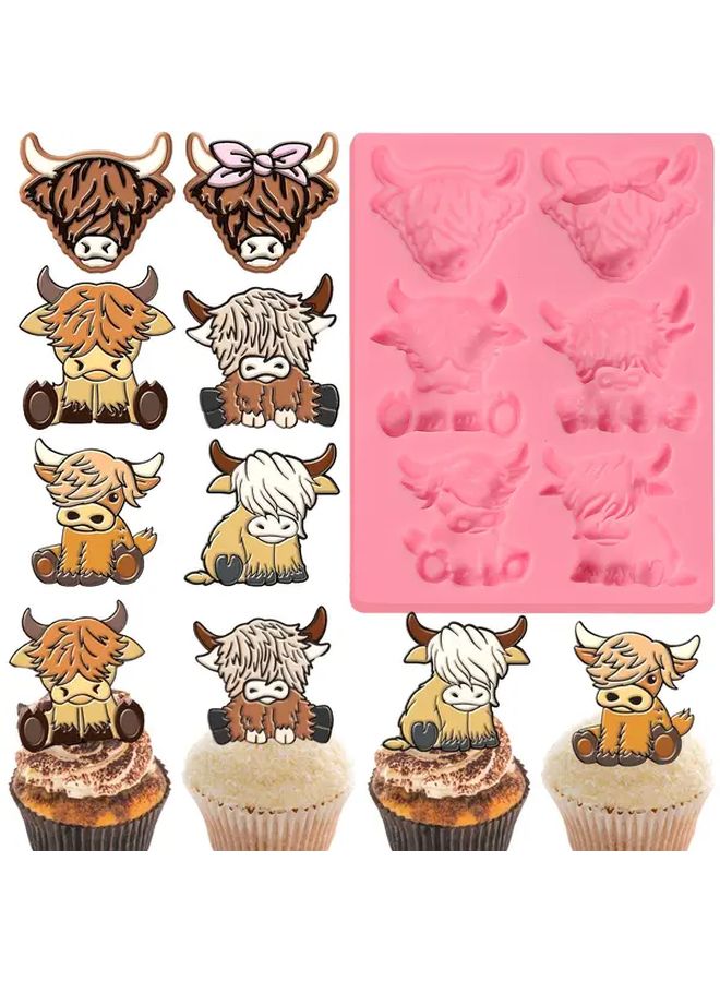 Pink Highland Cow Silicone Fondant Molds BPA Free Chocolate Candy Moulds For Baking Decor - Image 1