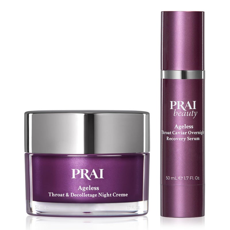 PRAI Beauty Ageless Overnight Repair Duo - Throat and DÃ©colletage Serum & Night Creme with Retinol - Anti Aging Neck and Chest Night Creme and Serum - Lock in Moisture, Boost Collagen, Fills Wrinkles - Image 1