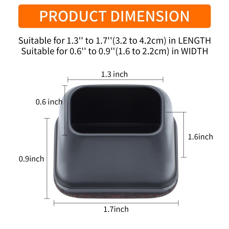 Ezprotekt 16 Pcs Rectangle Black Silicone Chair Leg Floor Protectors With Felt, Rectangle Chair Leg Caps, Furniture Leg Covers Cups For Chair Table Desk, Anti- Scratches (Fit L :1.3-1.7"", W: 0.6-0.9"") - Image 3