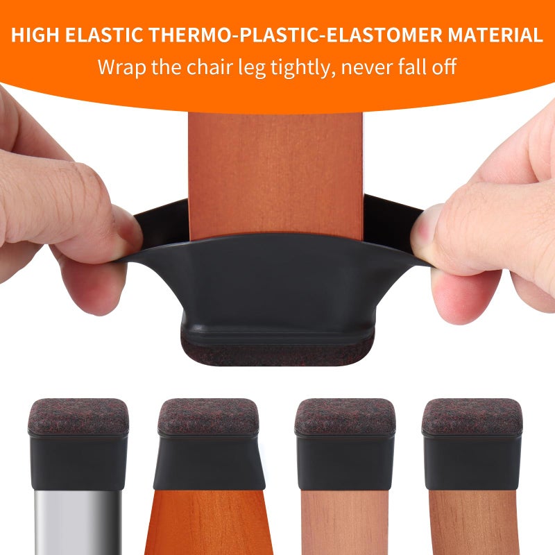 Ezprotekt 16 Pcs Rectangle Black Silicone Chair Leg Floor Protectors With Felt, Rectangle Chair Leg Caps, Furniture Leg Covers Cups For Chair Table Desk, Anti- Scratches (Fit L :1.3-1.7"", W: 0.6-0.9"") - Image 2