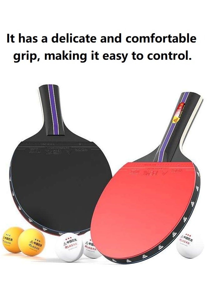 Generic 6-Star Table Tennis Rackets Set – 2 Premium Ping Pong Paddles + 3-Star Balls (x3) + Storage Bag – Soft Sponge Rubber, High Control & Spin – Ideal for Indoor Outdoor Games - Image 2