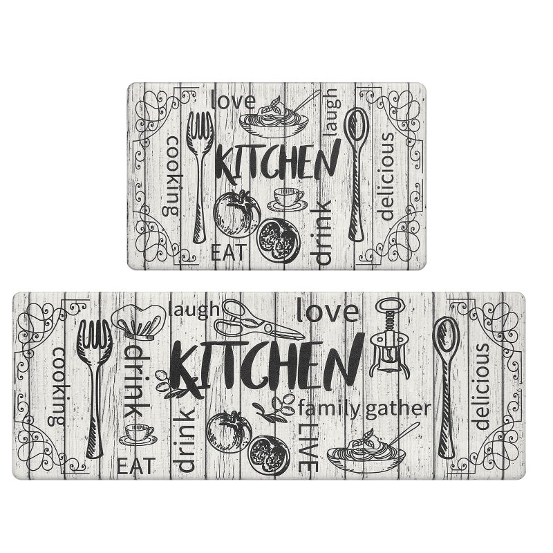 HEBE Kitchen Mats for Floor Set of 2 Thick Anti Fatigue Mat for Cushioned, Waterproof Non-Slip Rugs Comfort Standing Chef Mat for Kitchen Sink, Laundry Room, Farmhouse Home Decor - Image 1