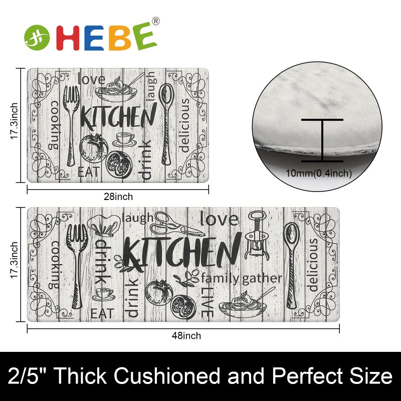 HEBE Kitchen Mats for Floor Set of 2 Thick Anti Fatigue Mat for Cushioned, Waterproof Non-Slip Rugs Comfort Standing Chef Mat for Kitchen Sink, Laundry Room, Farmhouse Home Decor - Image 3
