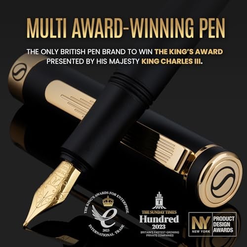 Scriveiner Luxury EDC Fountain Pen (Fine), Stunning Black Pocket Pen with Real Gold Finish, Schmidt Gilded Nib, Ink Converter, Best Writing Gift Set for Men & Women, Nice Fancy Office Designer Gift - Image 2