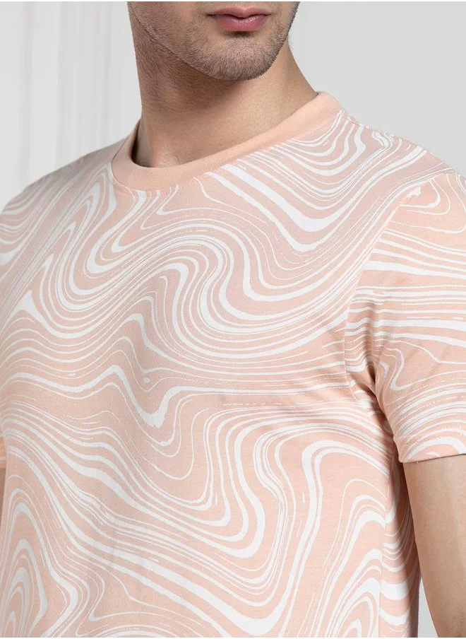Dennis Lingo Regular Fit Marbled Print T-Shirt by Styli