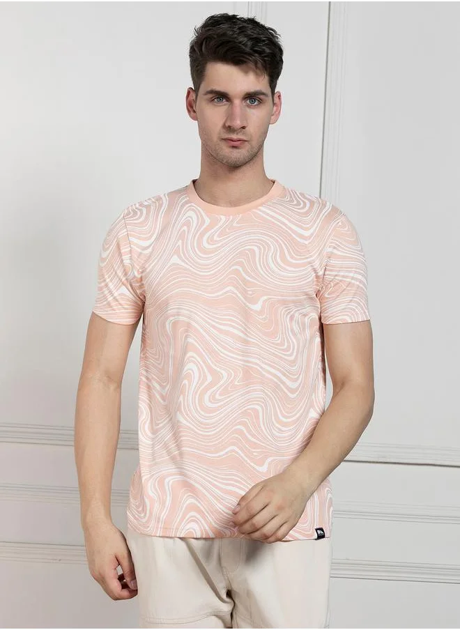 دينيس لينغو Regular Fit Marbled Print T-Shirt