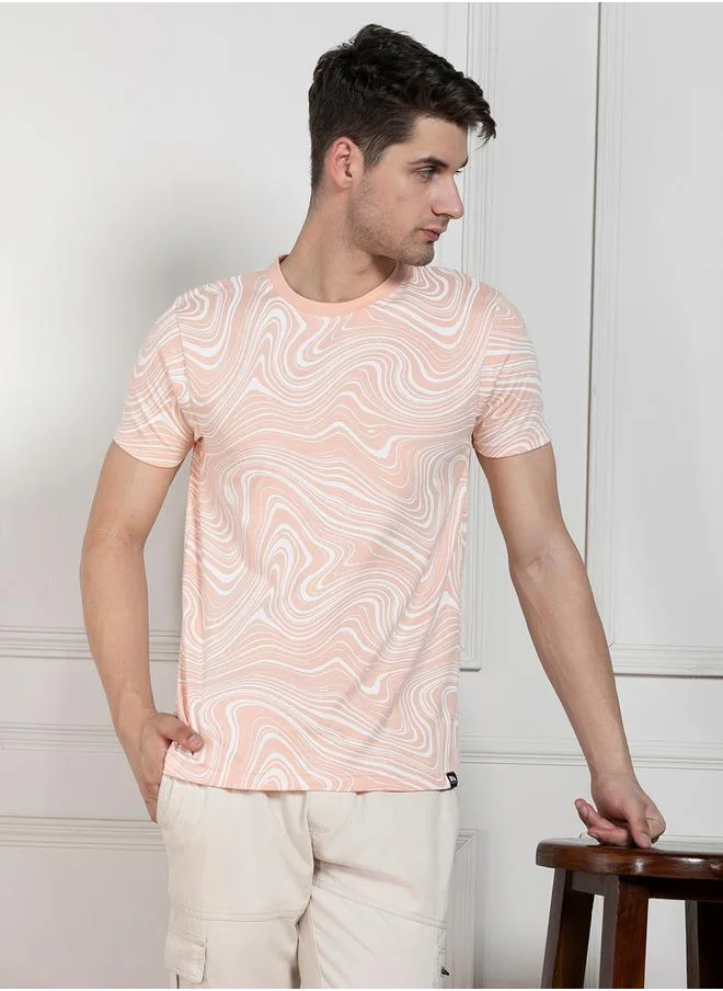 دينيس لينغو Regular Fit Marbled Print T-Shirt