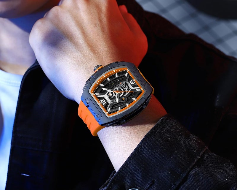 NIBOSI Men's Fashion Big Dial Waterproof Analog Quartz Watch with Silicone Strap - A08 Orange - Image 5