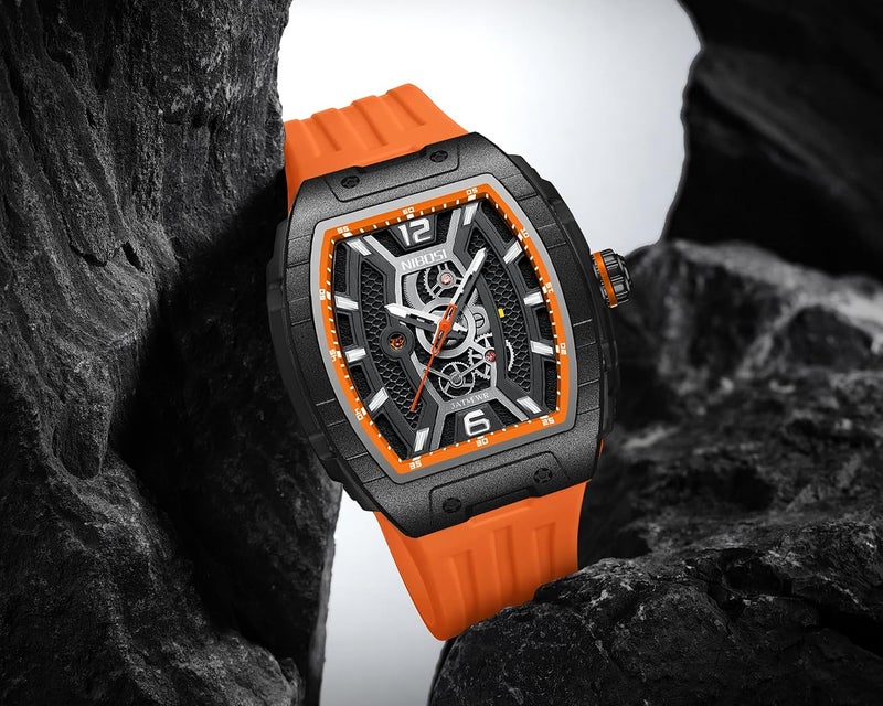 NIBOSI Men's Fashion Big Dial Waterproof Analog Quartz Watch with Silicone Strap - A08 Orange - Image 4