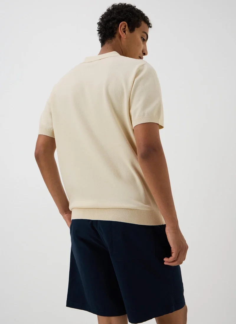 Matalan Ecru Pointelle Knitted Polo Shirt
