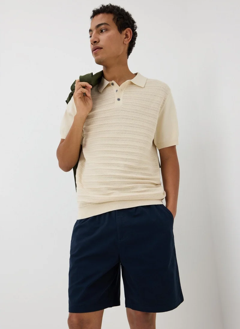 Matalan Ecru Pointelle Knitted Polo Shirt