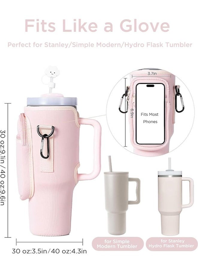 Generic - Water Bottle Carrier Bag with Phone Pocket Compatible with Stanley 40 oz Tumbler with Handle,Water Bottle Holder Pouch with Adjustable Strap Compatible with Stanley Cup Accessories(Black) - Image 1