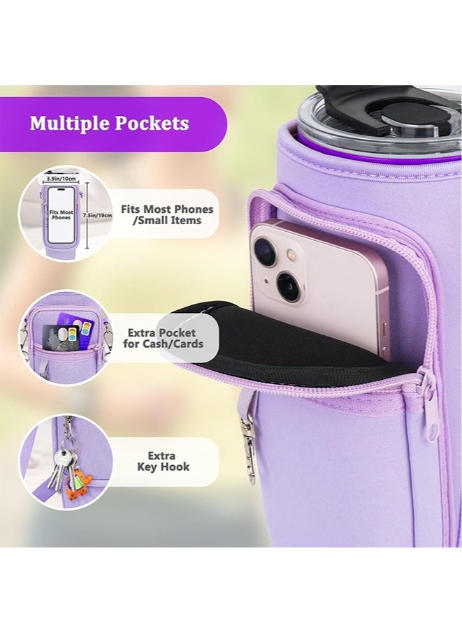 Generic - Water Bottle Carrier Bag with Phone Pocket Compatible with Stanley 40 oz Tumbler with Handle,Water Bottle Holder Pouch with Adjustable Strap Compatible with Stanley Cup Accessories(Black) - Image 1