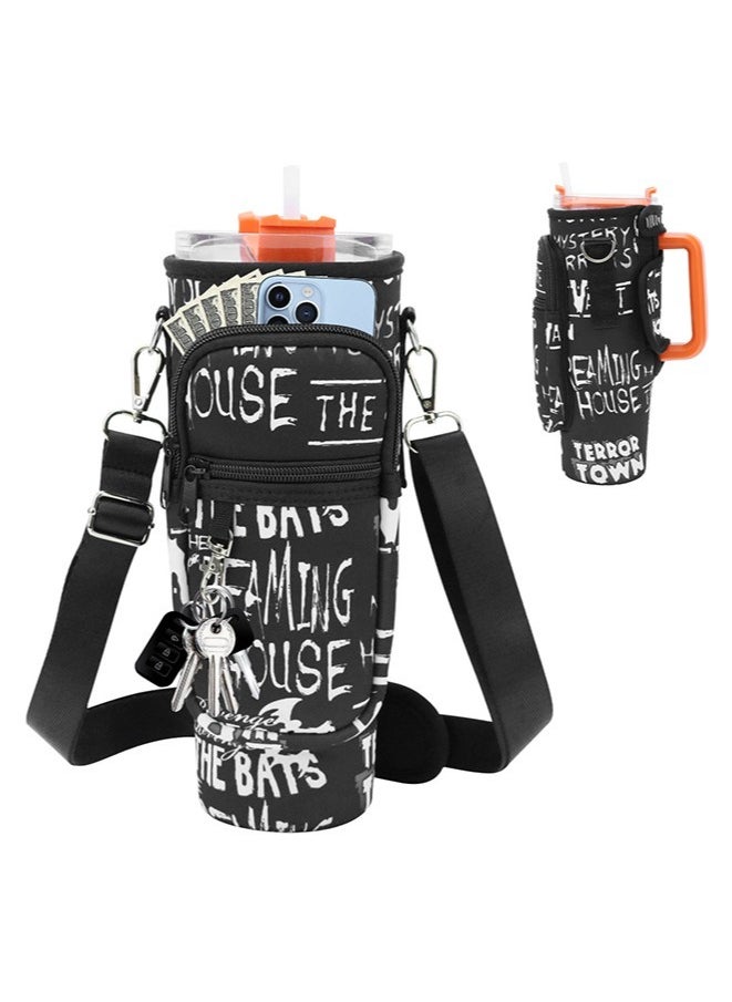 Generic - Water Bottle Carrier Bag with Phone Pocket Compatible with Stanley 40 oz Tumbler with Handle,Water Bottle Holder Pouch with Adjustable Strap Compatible with Stanley Cup Accessories(Black) - Image 1