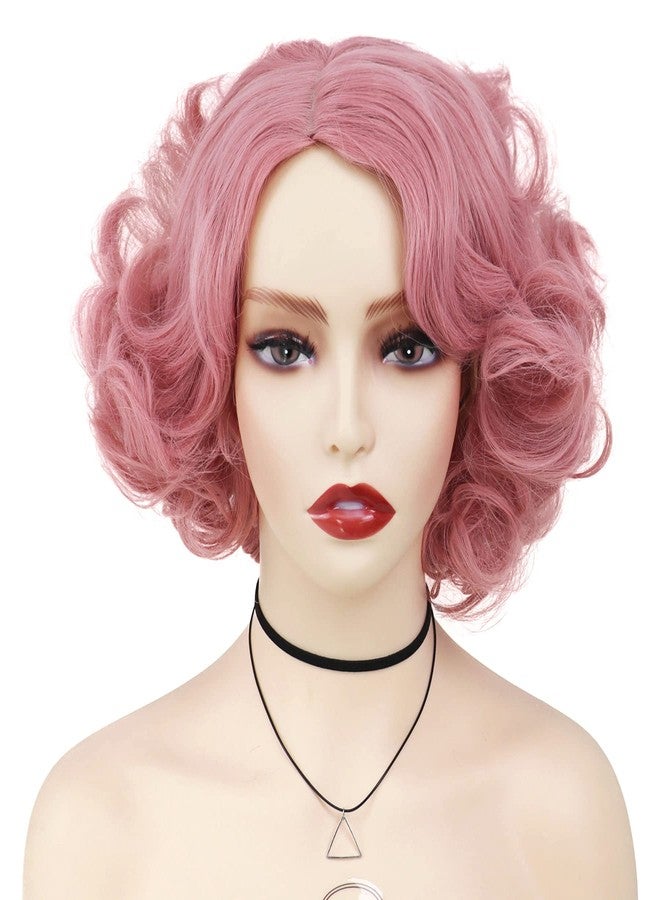 GNIMEGIL Short Pink Curly Wig for Women - Retro Finger Wave Curly Bob Synthetic Hairpiece - Dusty Rose Vintage Hairstyles for 1950s Cosplay, Halloween Party, and Fashion Costume Accessories - Image 1