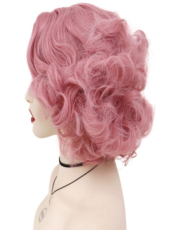 GNIMEGIL Short Pink Curly Wig for Women - Retro Finger Wave Curly Bob Synthetic Hairpiece - Dusty Rose Vintage Hairstyles for 1950s Cosplay, Halloween Party, and Fashion Costume Accessories - Image 4