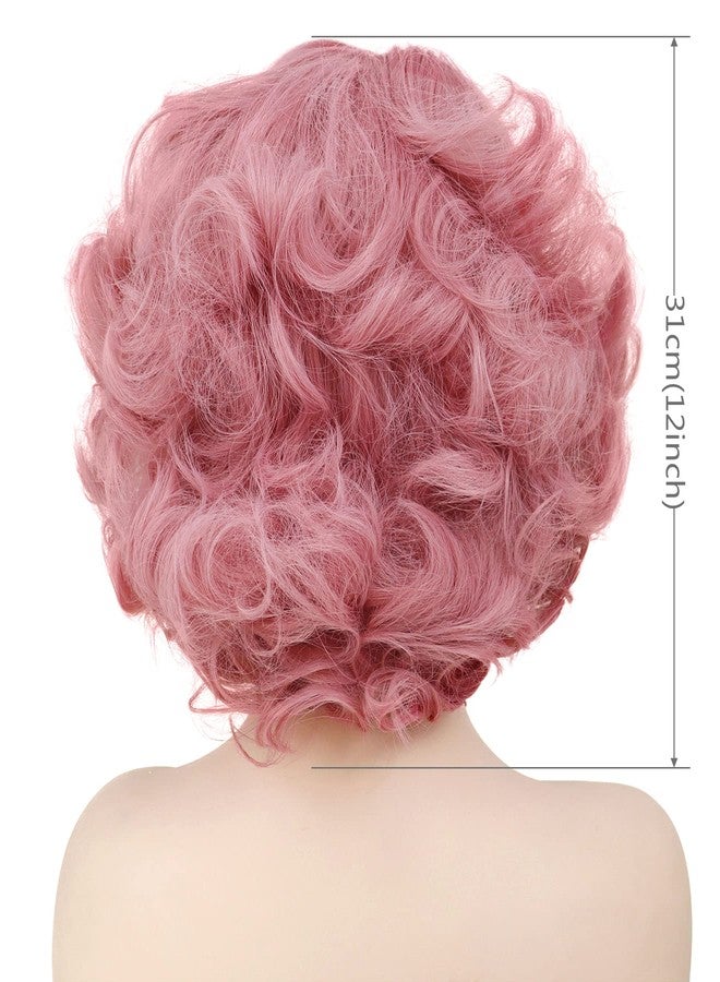 GNIMEGIL Short Pink Curly Wig for Women - Retro Finger Wave Curly Bob Synthetic Hairpiece - Dusty Rose Vintage Hairstyles for 1950s Cosplay, Halloween Party, and Fashion Costume Accessories - Image 3