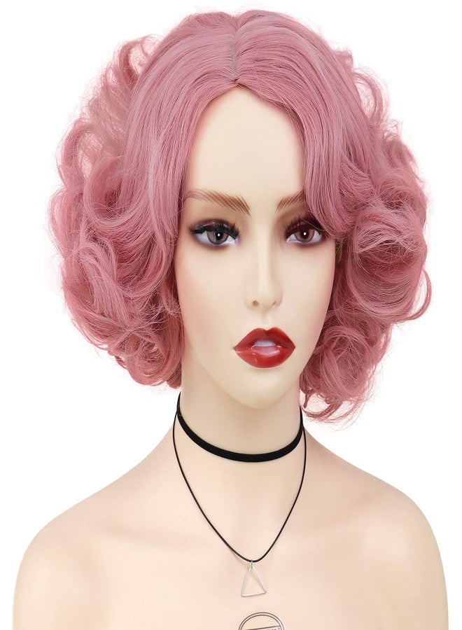 GNIMEGIL Short Pink Curly Wig for Women - Retro Finger Wave Curly Bob Synthetic Hairpiece - Dusty Rose Vintage Hairstyles for 1950s Cosplay, Halloween Party, and Fashion Costume Accessories - Image 2