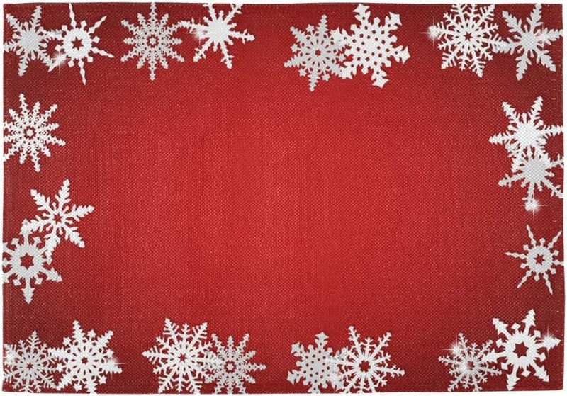 Bolaz Red Christmas Snowflake Abstract Placemats Washable Table Place Mats for Kitchen Dining Home Table Decoration 12 x 18 inchesSet of 4 - Image 1