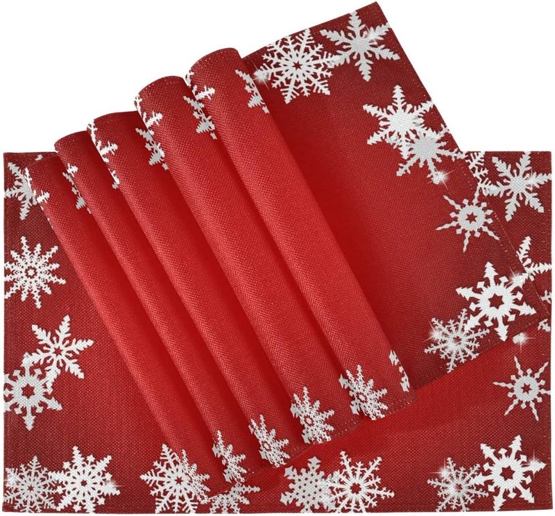 Bolaz Red Christmas Snowflake Abstract Placemats Washable Table Place Mats for Kitchen Dining Home Table Decoration 12 x 18 inchesSet of 4 - Image 4
