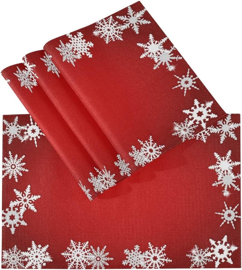 Bolaz Red Christmas Snowflake Abstract Placemats Washable Table Place Mats for Kitchen Dining Home Table Decoration 12 x 18 inchesSet of 4 - Image 3