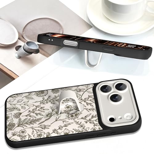 SOKAD for iPhone 17 Pro Case with Finger Strap Kickstand, Vintage Sage Floral Flower Phone Case with Finger Hand for Women Girls, Slim Full Camera Protection Shockproof Cover, Beige - Image 5
