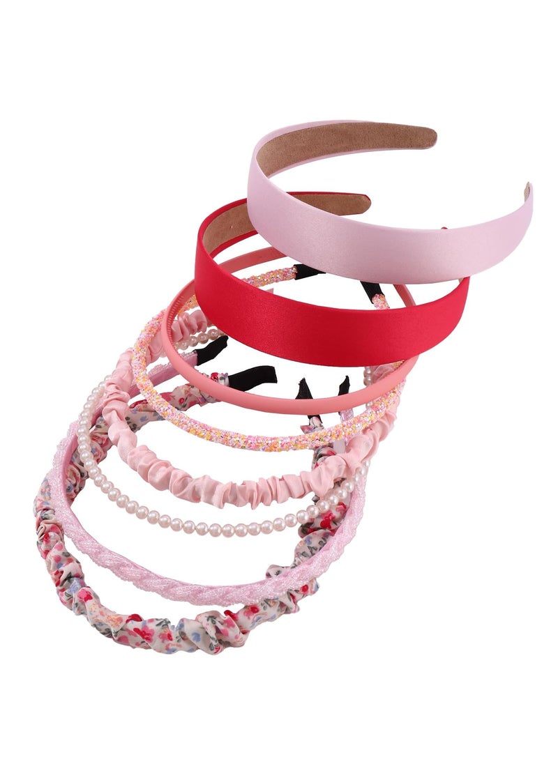 LifeDawn - LifeDawn 8Pcs Headband for WomenDifferent Designs Womens Headbands Fashion Cute Headbands for Women Non Slip Hairband Pearl Headbands for Girls Flower Headband Wide Headband Hair AccessoriesPink - Image 1