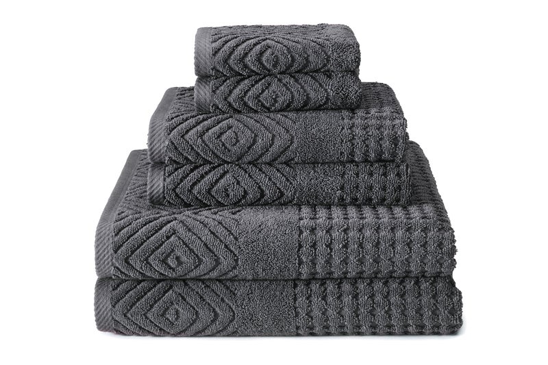 Texere 100 Organic Cotton Diamond Jacquard 700 GSM Luxury Bath Towel Sets Ultra Soft and Absorbent Hotel Quality 2 Large Bath Towels 2 Hand Towels 2 Washcloths Diamond Charcoal 6 Piece