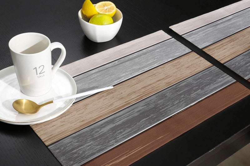 Vandarllin Placemats Set of 6  Retro Rustic Barn Wood Texture Polyester Stain Resistant Table Mats Washable Placemat Decoration for Kitchen Dining Table Ombre Ground Color Brown Grey - Image 5