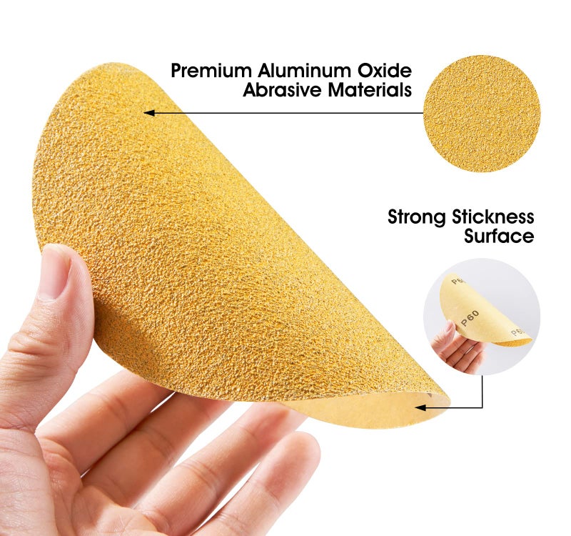 S Satc 100 Pcs Psa Sanding Discs 60 Grit Sandpaper Roll 6 Inch Adhesive Backed Sandpaper Sander Attachment For Drill Aluminum Oxide Round Automotive Sandpaper With Sticky Back - Image 3