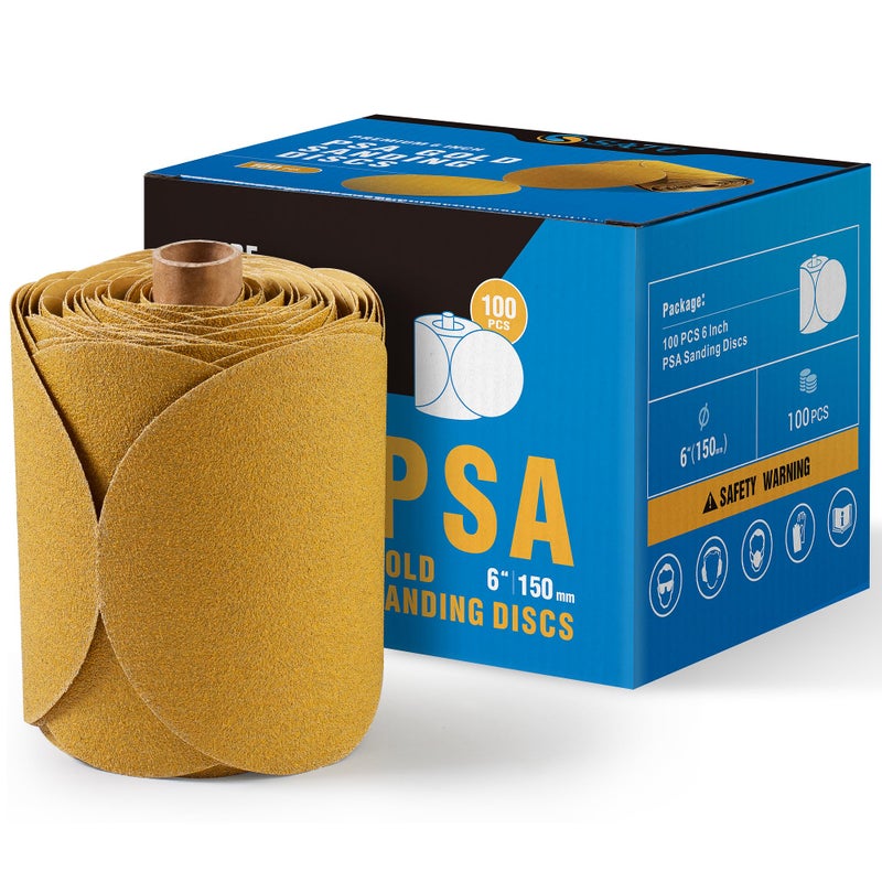 S Satc 100 Pcs Psa Sanding Discs 60 Grit Sandpaper Roll 6 Inch Adhesive Backed Sandpaper Sander Attachment For Drill Aluminum Oxide Round Automotive Sandpaper With Sticky Back - Image 1