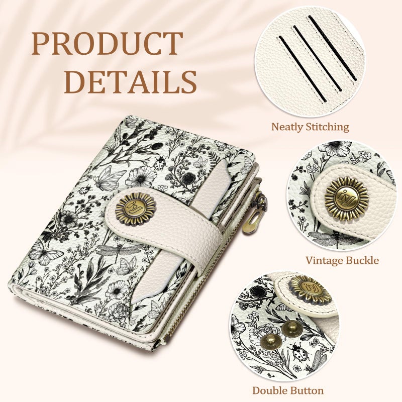 Icycay Flowers Floral Small Wallet Women RFID Blocking Bifold, Credit Card Holder, Zipper Coin Pocket, PU Leather, Compact, Travel, 4 ID Window, 14 Card Slots, Cash Purse, Ladies Woman Female Girls - Image 5