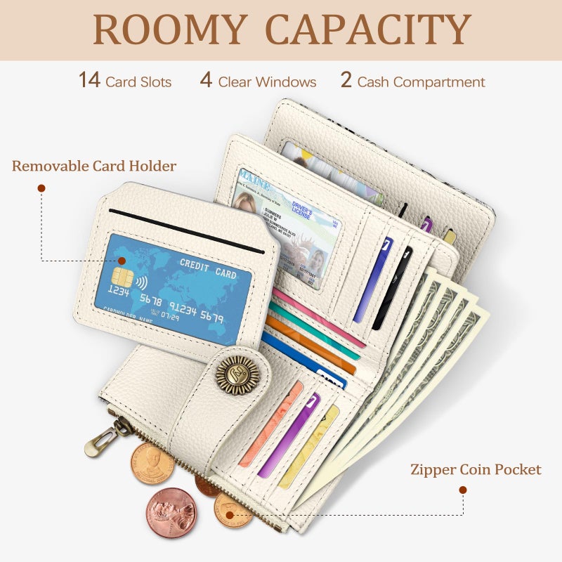 Icycay Flowers Floral Small Wallet Women RFID Blocking Bifold, Credit Card Holder, Zipper Coin Pocket, PU Leather, Compact, Travel, 4 ID Window, 14 Card Slots, Cash Purse, Ladies Woman Female Girls - Image 2