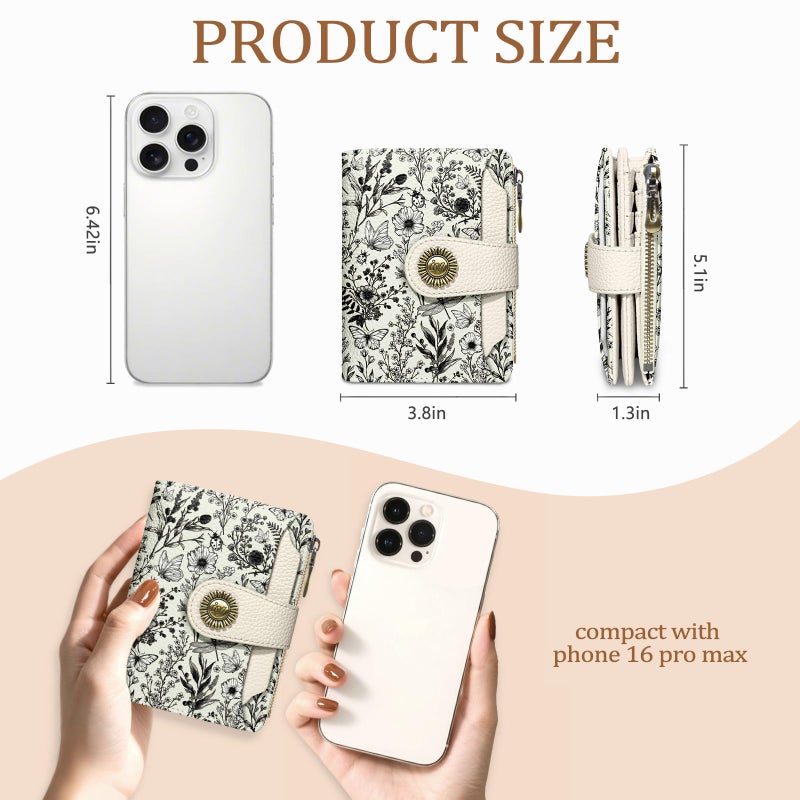 Icycay Flowers Floral Small Wallet Women RFID Blocking Bifold, Credit Card Holder, Zipper Coin Pocket, PU Leather, Compact, Travel, 4 ID Window, 14 Card Slots, Cash Purse, Ladies Woman Female Girls - Image 4