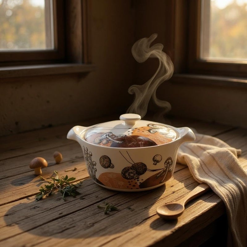 B&D Ceramic Casserole Dish with Lid - Mushroom Pattern - Image 4