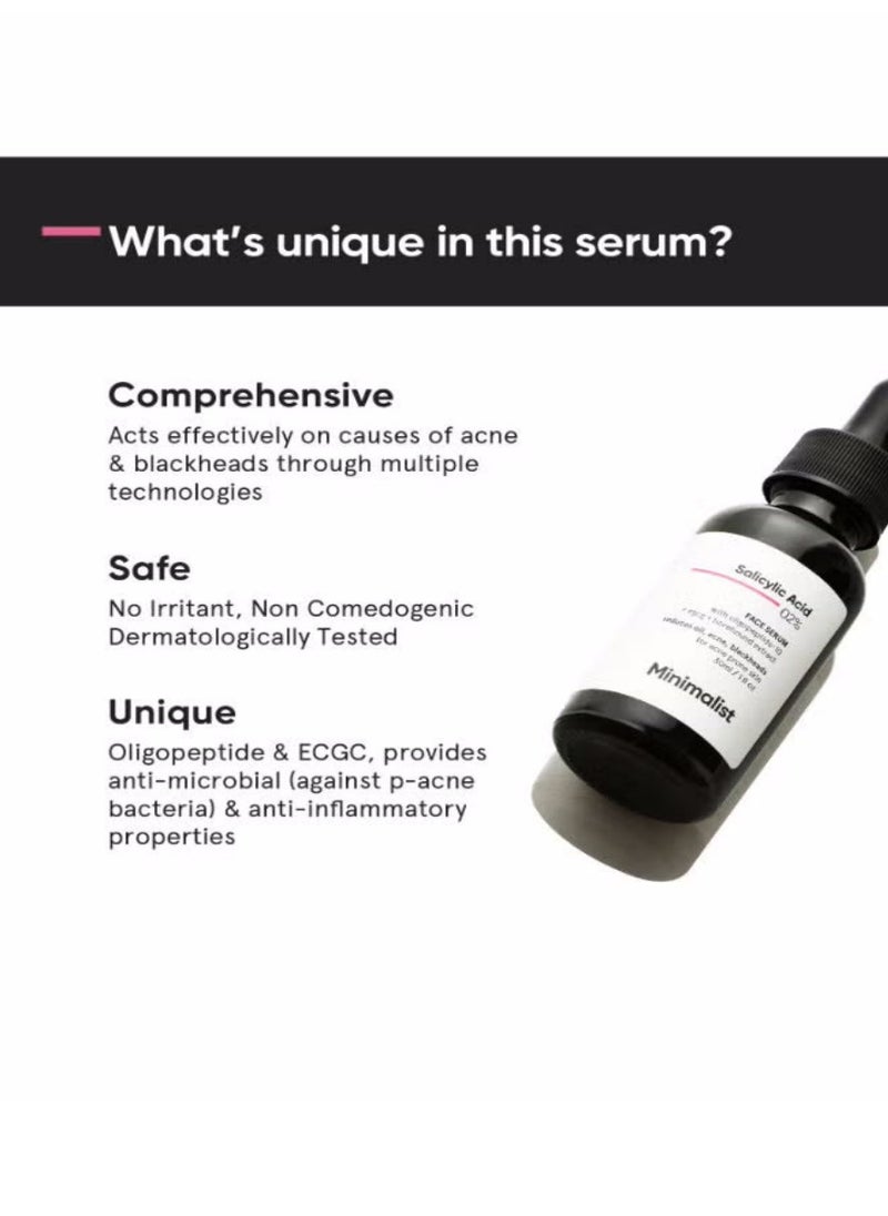 MINIMALIST - Minimalist 2% Salicylic Acid Serum For Reducing Oily Skin, Acne & Blackheads | Helps With Open Pores, Breakouts & Bumpy Texture - Image 1