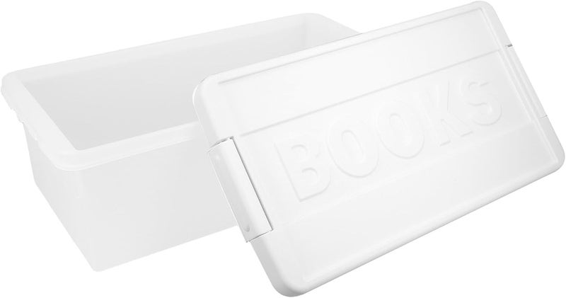 Ciieeo Plastic Book Storage Box with Lid Small Organizer Case Multi-functional Household File and Snack Organizer for Desk and Shelf Use - Image 1
