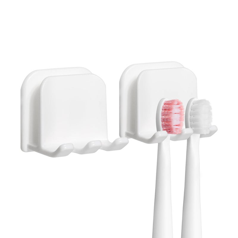 Moodefing 2-Piece Set of White self-Adhesive Wall-Mounted Waterproof Toothbrush Holders, Electric Toothbrush Holder for Bathroomsï¼ŒSuitable for Bathroom Showers. - Image 1