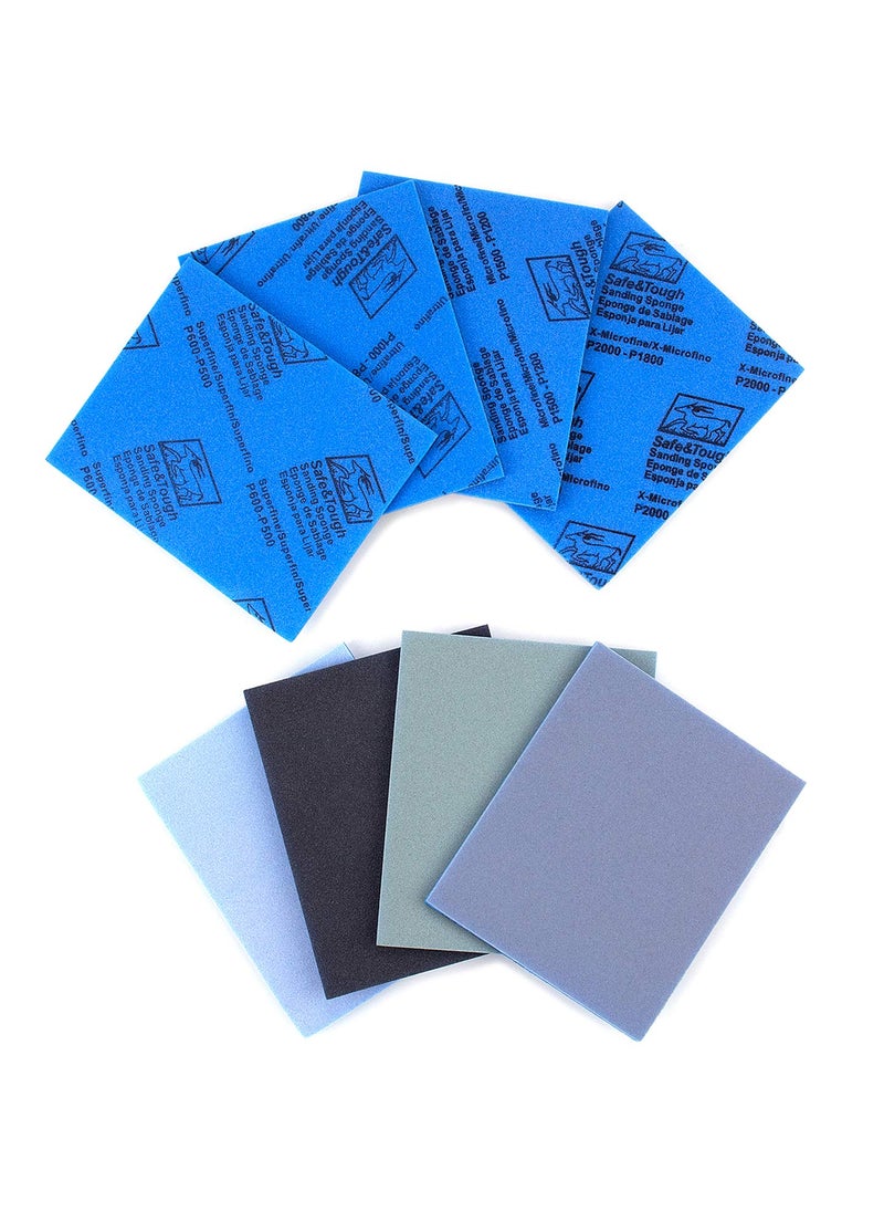 ADVcer ADVcer 5002000 Grit Sanding Sponge 8 Pads 45 x 55 x 02 Assorted Wet or Dry Ultra Fine Hand Sanding Sponges Flexible Soft Foam Sand Block for Drywall Corner Contour Metal Wood Hobby Model 