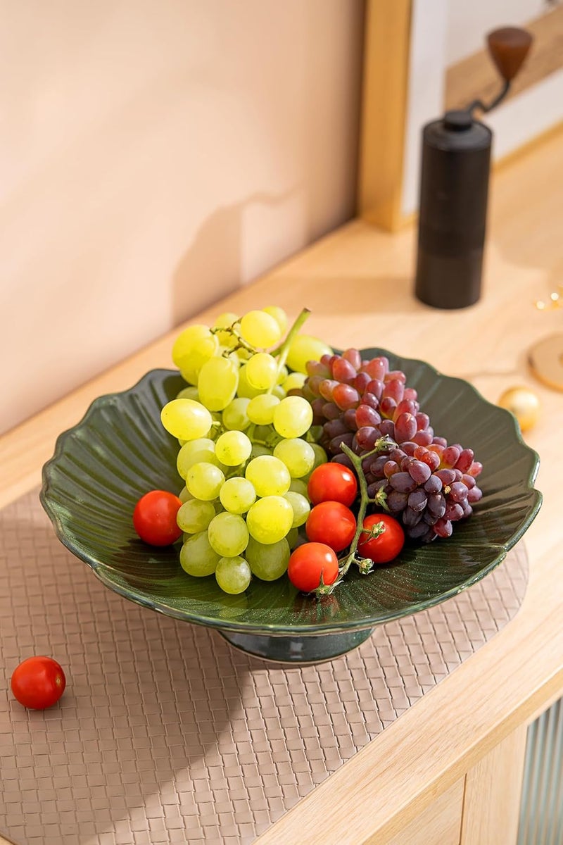 KuJaRen وعاء فواكه خزفي لكونتر المطبخ وعاء زخرفي وعاء قائم وعاء ذو قاعدة وعاء فواكه حديث وعاء فواكه كبير أوعية زخرفية لديكور المنزل وعاء فواكه أخضر 105 - Image 4