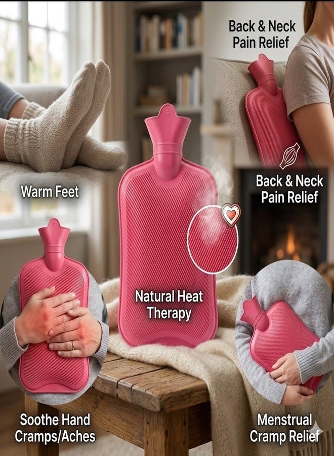 ReliefGo Premium Rubber Hot Water Bag for Pain Relief - 2 Litre, Leak-Proof Garam Pani ki Thaili for Back, Knee & Period Cramp Relief (multicolour) - Image 3