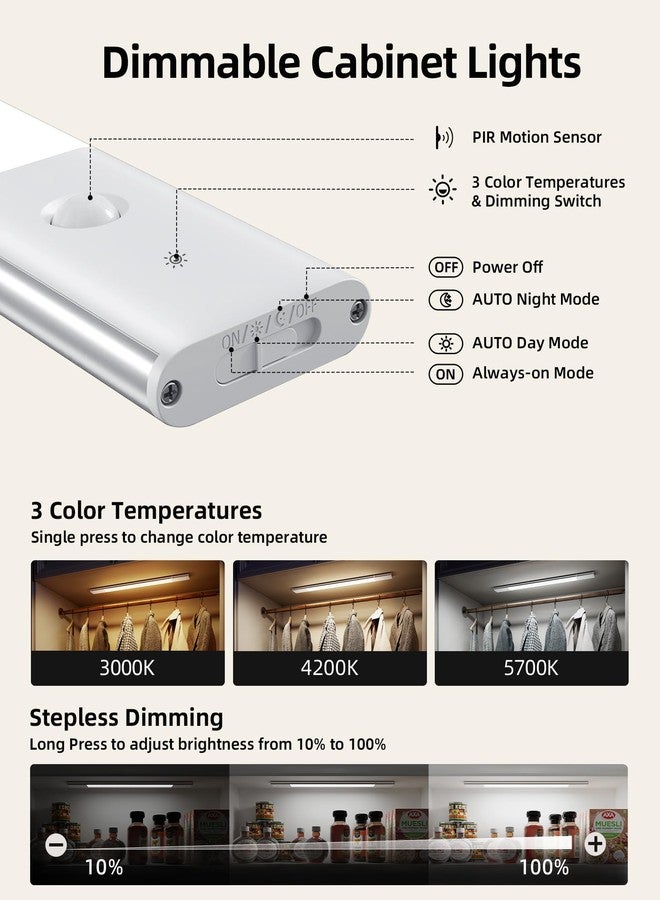 EZVALO Under Cabinet Lighting, Motion Sensor Closet Lights with 3 Extra Batteries, 76 LEDs Dimmable Eye-Caring Rechargeable LED Lights, 3 Color Temps, Under Counter Lights for Kitchen, Wardrobe - Image 5