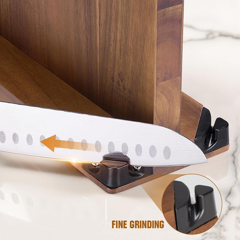 ENOKING 15.2" حامل سكاكين مغناطيسي كبير جداً مع شاربين مزدوجين، حامل سكاكين من خشب الأكاسيا ووقوف عرض مع مغناطيسات قوية - Image 4