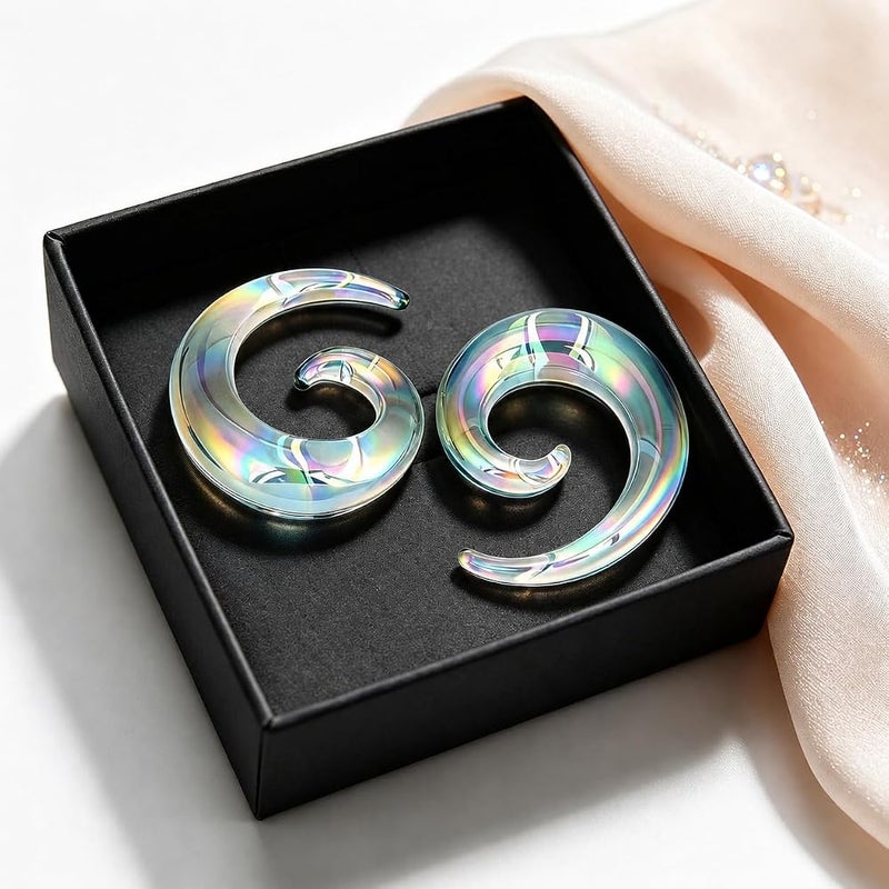 Oyaface 2 PC Glass Ear Tapers Plugs 8G-00G Spiral Gauges Piercing Jewelry Set - Image 4