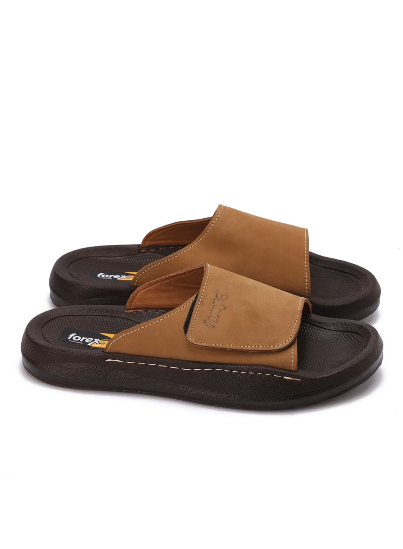 Men's Medical Slippers Genuine Leather Material Eva Comfort Sole - Practical Design with Adhesive Closure - Image 1